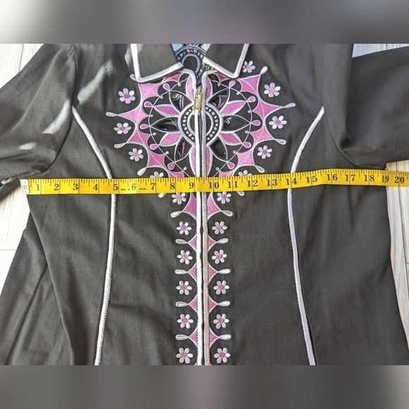 Bob Mackie Vintage Embroidered Cut Out Jacket in Black Pink and White Size Small - Picture 5 of 13